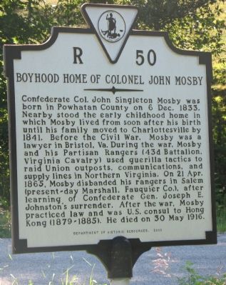 Boyhood Home of Colonel John Mosby Marker image. Click for full size.
