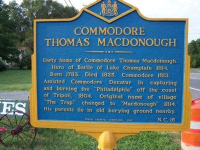 Commodore Thomas Macdonough Marker. Click for full size. Commodore Thomas Macdonough Marker image. Click for full size.