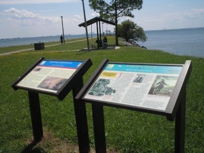 Markers at the Monitor – Merrimack Overlook Park. Click for full size. Markers at the Monitor – Merrimack Overlook Park image. Click for full size.