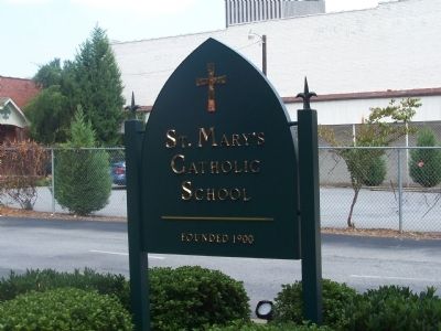 Marker is located in front of St. Mary's Catholic School / Church image. Click for full size.
