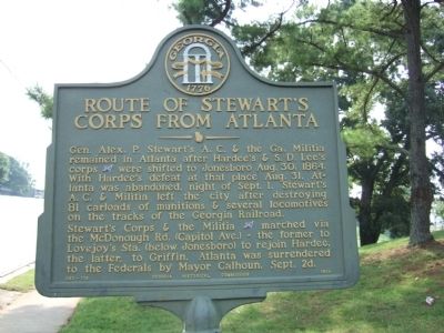 Route of Stewart's Corps from Atlanta Marker. Click for full size. Route of Stewart's Corps from Atlanta Marker image. Click for full size.