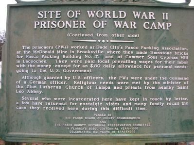 Site of World War II Prisoner of War Camp Marker </b>(reverse). Click for full size. Site of World War II Prisoner of War Camp Marker </b>(reverse) image. Click for full size.