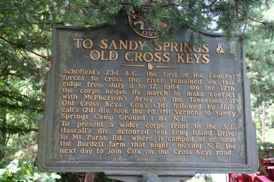 To Sandy Springs and Old Cross Keys Marker. Click for full size. To Sandy Springs and Old Cross Keys Marker image. Click for full size.