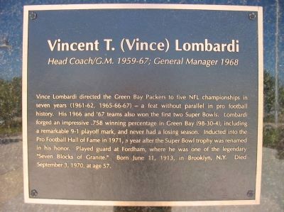Vincent T. (Vince) Lombardi Marker image. Click for full size.