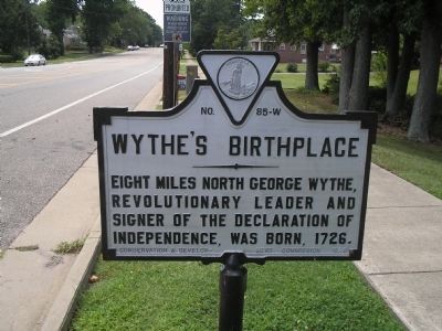 Wythes Birthplace Marker. Click for full size. Wythes Birthplace Marker image. Click for full size.