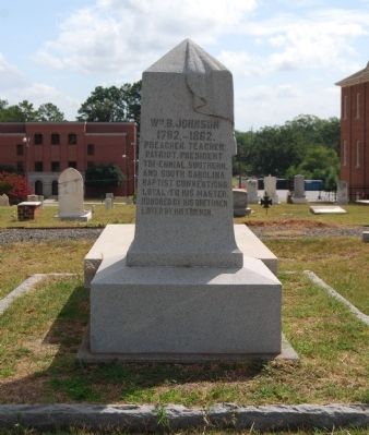 William Bullein Johnson Tombstone -<br>Anderson First Baptist Church Cemetery image. Click for full size.