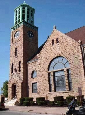Long View of Marker -and - the Current Church Building. Click for full size. Long View of Marker -and - the Current Church Building image. Click for full size.