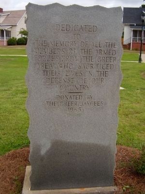 Greer Area Veterans Memorial Marker image. Click for full size.