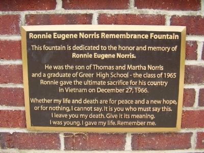 Ronnie Eugene Norris Remembrance Fountain Marker. Click for full size. Ronnie Eugene Norris Remembrance Fountain Marker image. Click for full size.