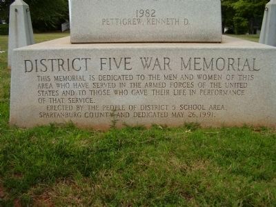 District Five War Memorial Marker image. Click for full size.