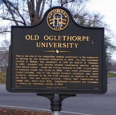 Old Oglethorpe University Marker. Click for full size. Old Oglethorpe University Marker image. Click for full size.