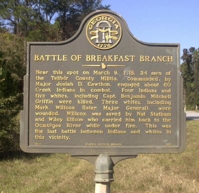 Battle of Breakfast Branch Marker. Click for full size. Battle of Breakfast Branch Marker image. Click for full size.