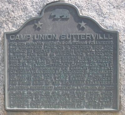 Camp Union Sutterville Marker image. Click for full size.