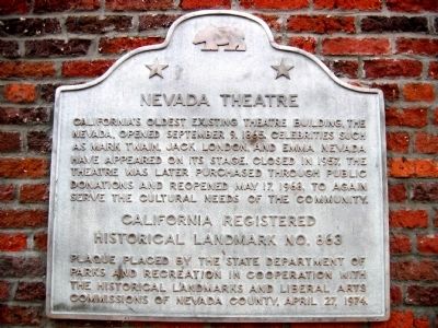 Nevada Theater Marker. Click for full size. Nevada Theater Marker image. Click for full size.