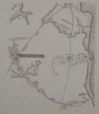 Yorktown Fortifications Map from Marker image. Click for full size.