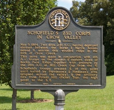 Schofield's 23d Corps in Crow Valley Marker. Click for full size. Schofield's 23d Corps in Crow Valley Marker image. Click for full size.