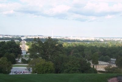 View from Arlington House toward the Washington Monument, President Kennedy's gravesite, lower left. image. Click for full size.