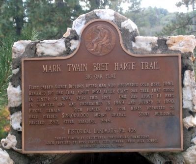 Mark Twain Bret Harte Trail - Big Oak Flat Marker image. Click for full size.