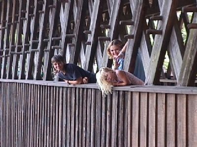 Covered Bridge with kids image. Click for full size.