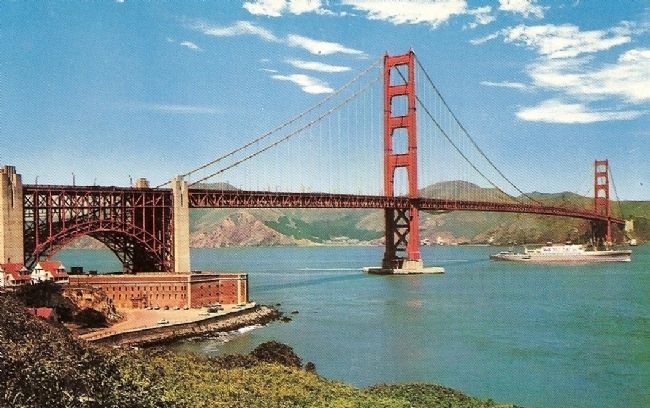 Vintage Postcard of Fort Point under southern base of the Golden Gate Bridge image. Click for full size.