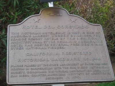 Hotel del Coronado Marker. Click for full size. Hotel del Coronado Marker image. Click for full size.