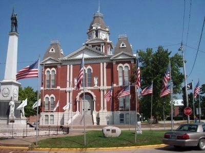 Soldiers and Sailors Monument Marker and Shelby County Court House image. Click for full size.