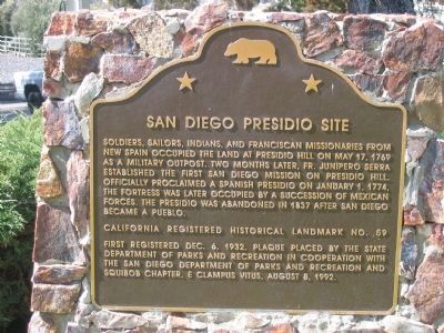 San Diego Presidio Site Marker. Click for full size. San Diego Presidio Site Marker image. Click for full size.