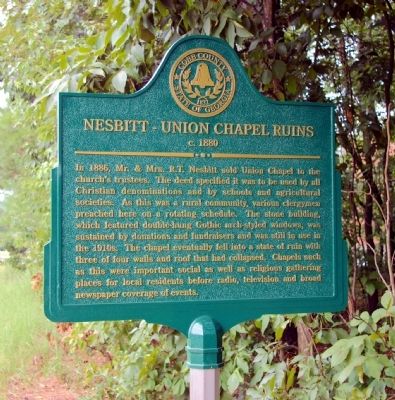 Nesbitt-Union Chapel Ruins Marker. Click for full size. Nesbitt-Union Chapel Ruins Marker image. Click for full size.