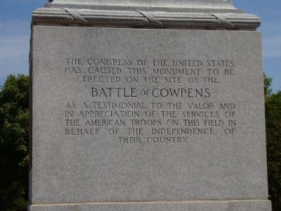 Battle of Cowpens Monument -<br>South Inscription image. Click for full size.