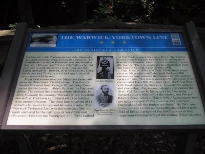 The Warwick-Yorktown Line Marker. Click for full size. The Warwick-Yorktown Line Marker image. Click for full size.