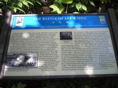 The Battle of Lee’s Mill Marker. Click for full size. The Battle of Lee’s Mill Marker image. Click for full size.