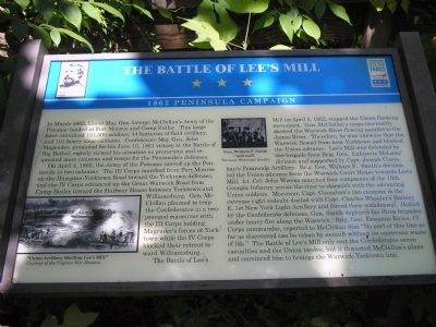The Battle of Lee’s Mill Marker image. Click for full size.