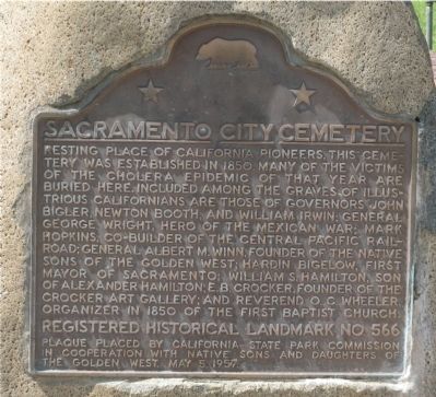 Sacramento City Cemetery Marker image. Click for full size.