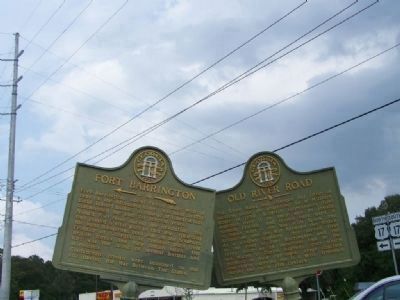 Old River Road Marker, right, shares location with Fort Barrington Marker image. Click for full size.
