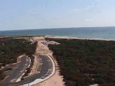 View from Cape Hatteras Lighthouse looking toward the ocean. image. Click for full size.