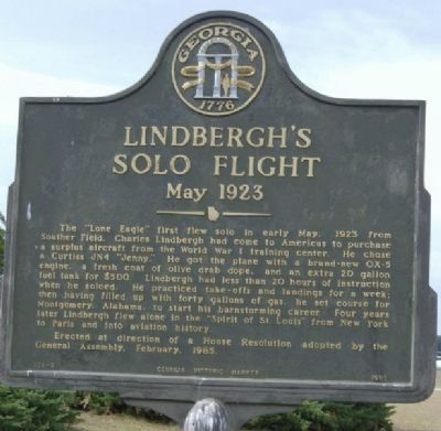 Lindbergh's Solo Flight May 1923 Marker image. Click for full size.