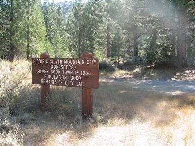 Historic Silver Mountain City Marker with City Jail Foundation in Background image. Click for full size.