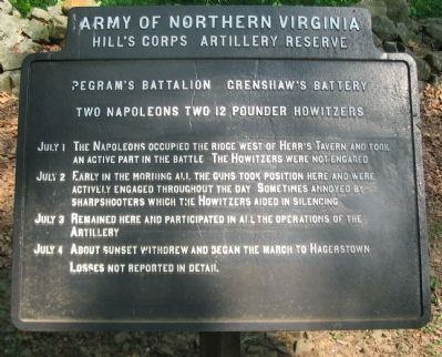 Pegram's Battalion - Crenshaw's Battery Tablet. Click for full size. Pegram's Battalion - Crenshaw's Battery Tablet image. Click for full size.