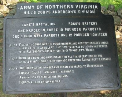 Lane's Battalion - Ross's Battery Tablet image. Click for full size.