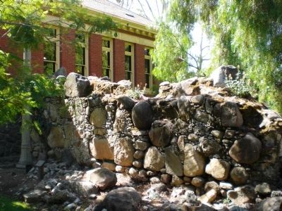 Remains of wall of Mission San Luis Obispo on Library Grounds, ca. 1793 image. Click for full size.