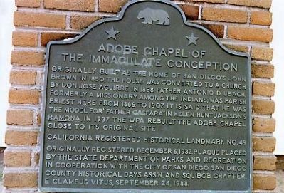 Adobe Chapel of The Immaculate Conception Marker. Click for full size. Adobe Chapel of The Immaculate Conception Marker image. Click for full size.