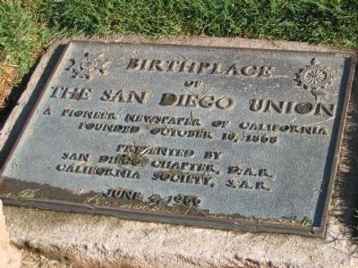 Birthplace of The San Diego Union Marker image. Click for full size.