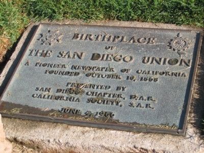 Birthplace of The San Diego Union D.A.R - S.A.R Marker. Click for full size. Birthplace of The San Diego Union D.A.R - S.A.R Marker image. Click for full size.
