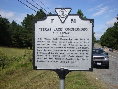 “Texas Jack” Omohundro Birthplace Marker image. Click for full size.