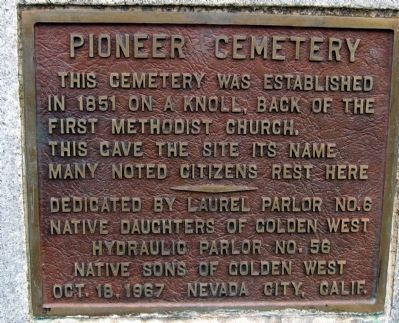 Pioneer Cemetery Marker. Click for full size. Pioneer Cemetery Marker image. Click for full size.