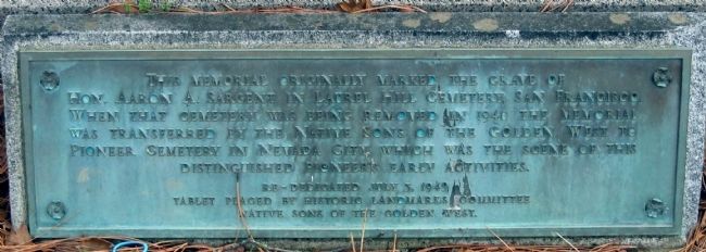 Smaller Marker on Aaron A. Sargent Monument image. Click for full size.