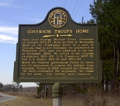 Governor Troup's Home Marker image. Click for full size.
