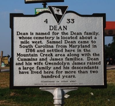Dean / Dean's Station Marker - Dean Side. Click for full size. Dean / Dean's Station Marker - Dean Side image. Click for full size.