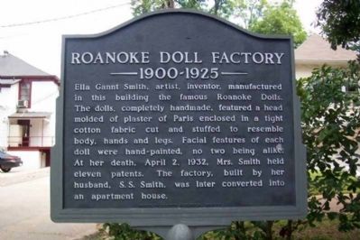 Roanoke Doll Factory, 1900-1925 Marker image. Click for full size.