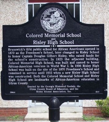 Colored Memorial School and Risley High School Marker image. Click for full size.